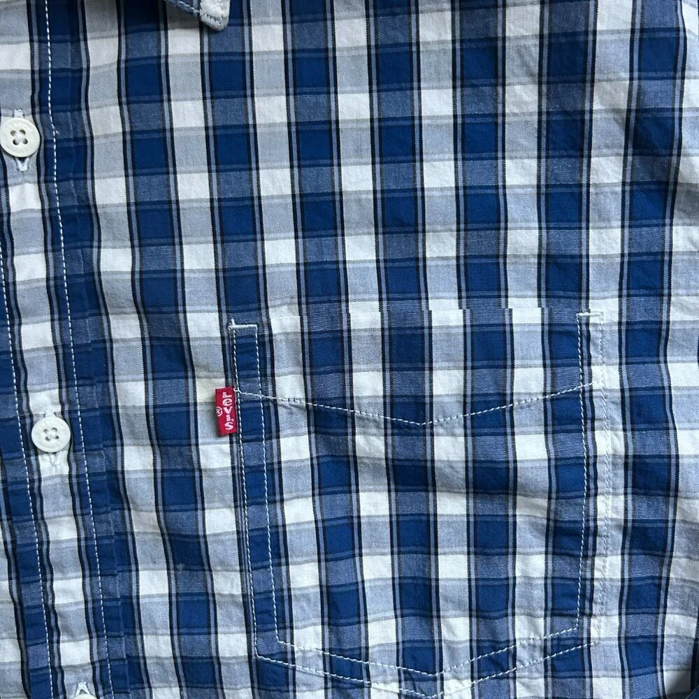 Levi's Long-sleeved Blue Plaid Men's Shirt Extra Large XL - Picture 3 of 5